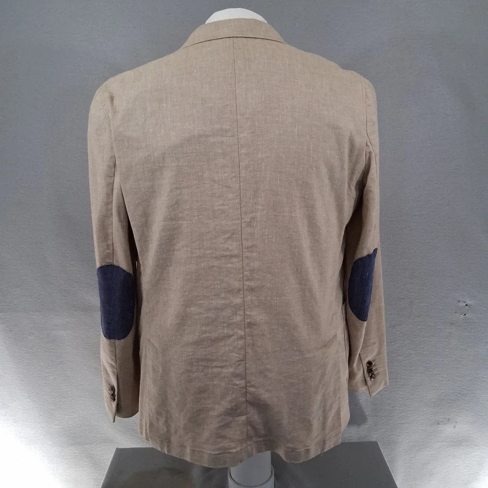 Cremieux Sport Coat Mens Large Tan Linen Blend Elbow Patches Blazer